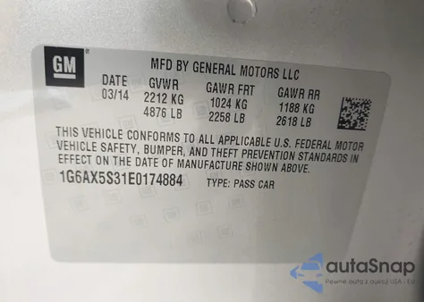 2014 Cadillac Cts Luxury z USA, uszkodzony, nr VIN 1G6AX5S31E0174884